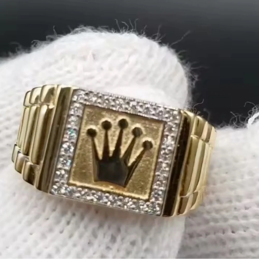 Gold Men's Ring with Crystal Details